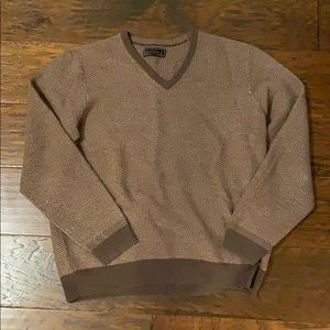 Jos. A. Bank V-Neck Herringbone Brown Sweater